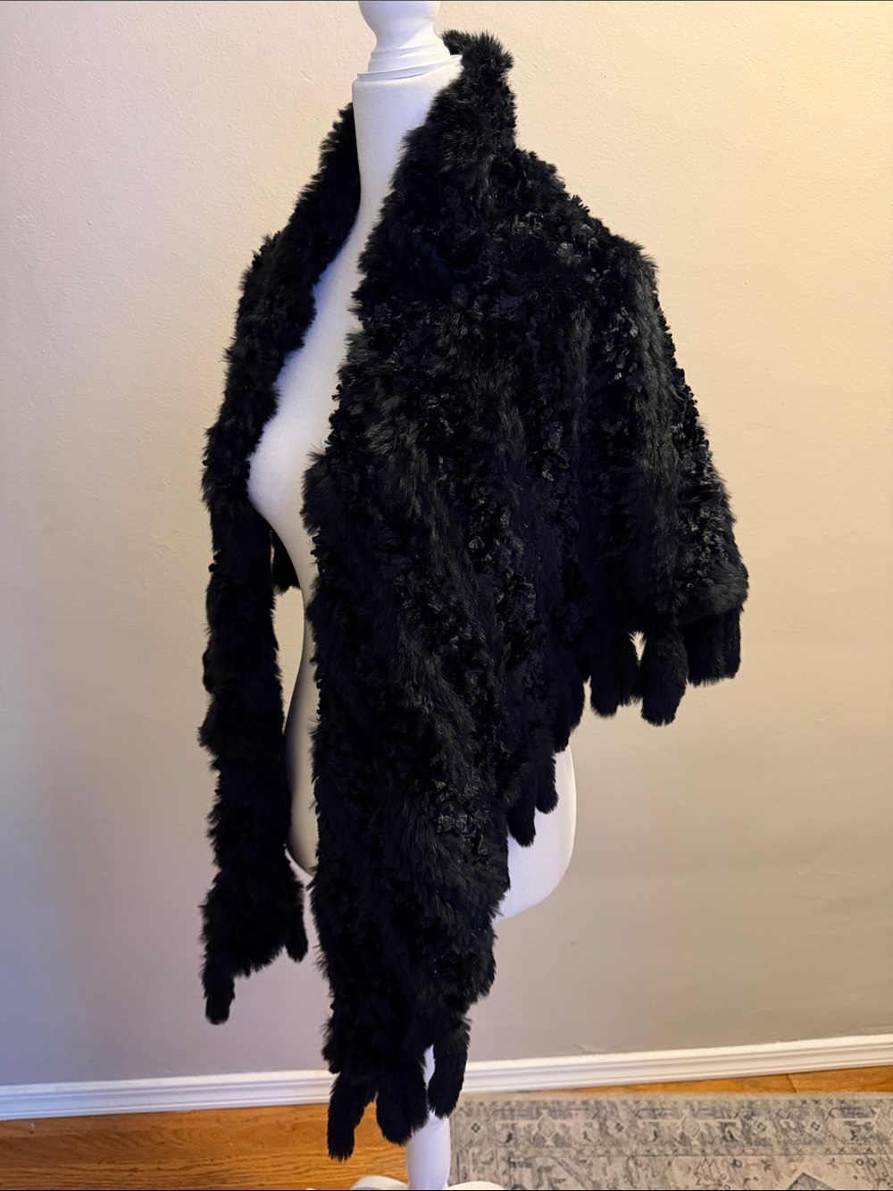SAKS 5th Ave - Black Rabbit Fur Shawl